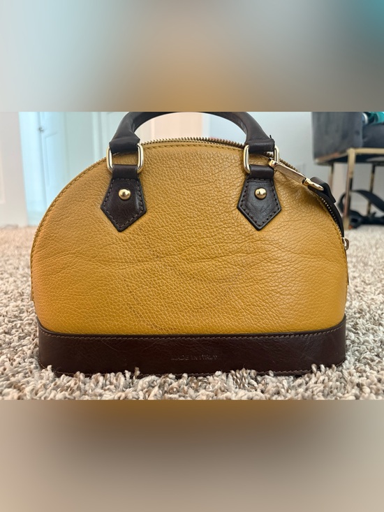 Divina Firenze Handbags - Women’s Mini Dome Satchel — Mustard Yellow with Dark Brown Trim